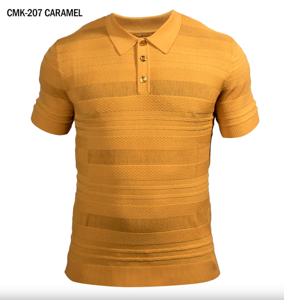 Prestige Caramel Cable knit Button Polo Shirt - Dudes Boutique