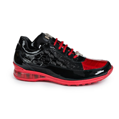 Mauri 8900-2 black and red bubble patent leather embossed baby croc sneakers