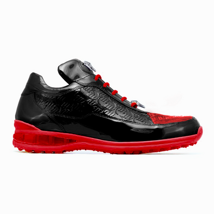 Mauri 8900-2 black and red bubble patent leather embossed baby croc sneakers