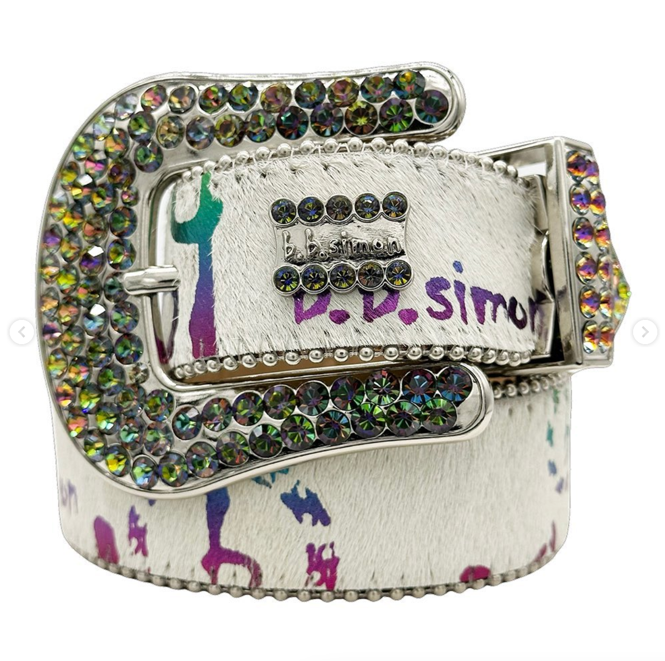 b.b. Simon Iridescent BB Pattern Pony Hair Crystal Belt - Dudes Boutique