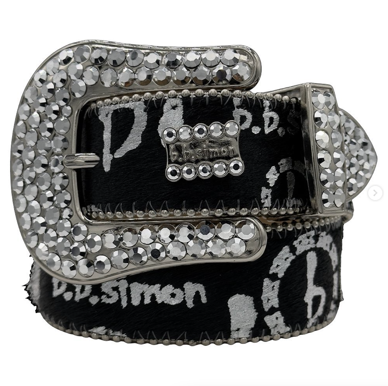 b.b. Simon Silver BB Pattern Pony Hair Crystal Belt - Dudes Boutique