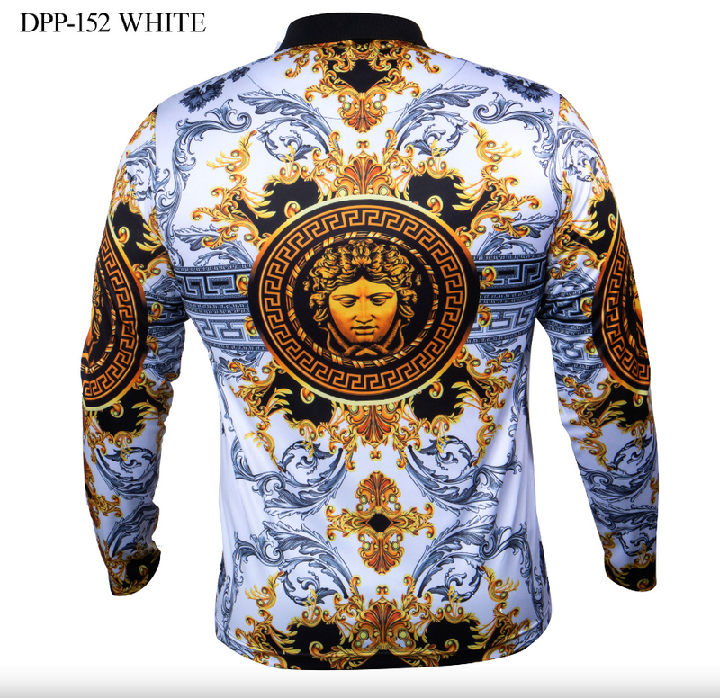 Prestige White/Gold Greek Key Long Sleeve Shirt - Dudes Boutique
