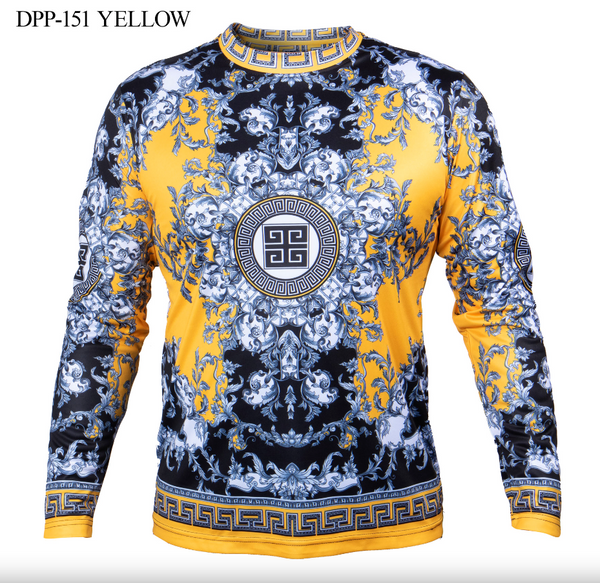 Prestige Canary/Black Greek Key Long Sleeve Shirt - Dudes Boutique