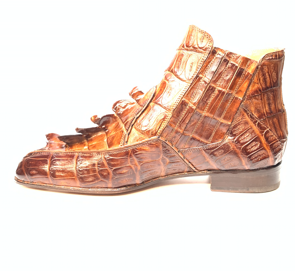 Mauri 4880 Cognac Genuine Baby Crocodile / Hornback Tail Hand Painted Boots - Dudes Boutique
