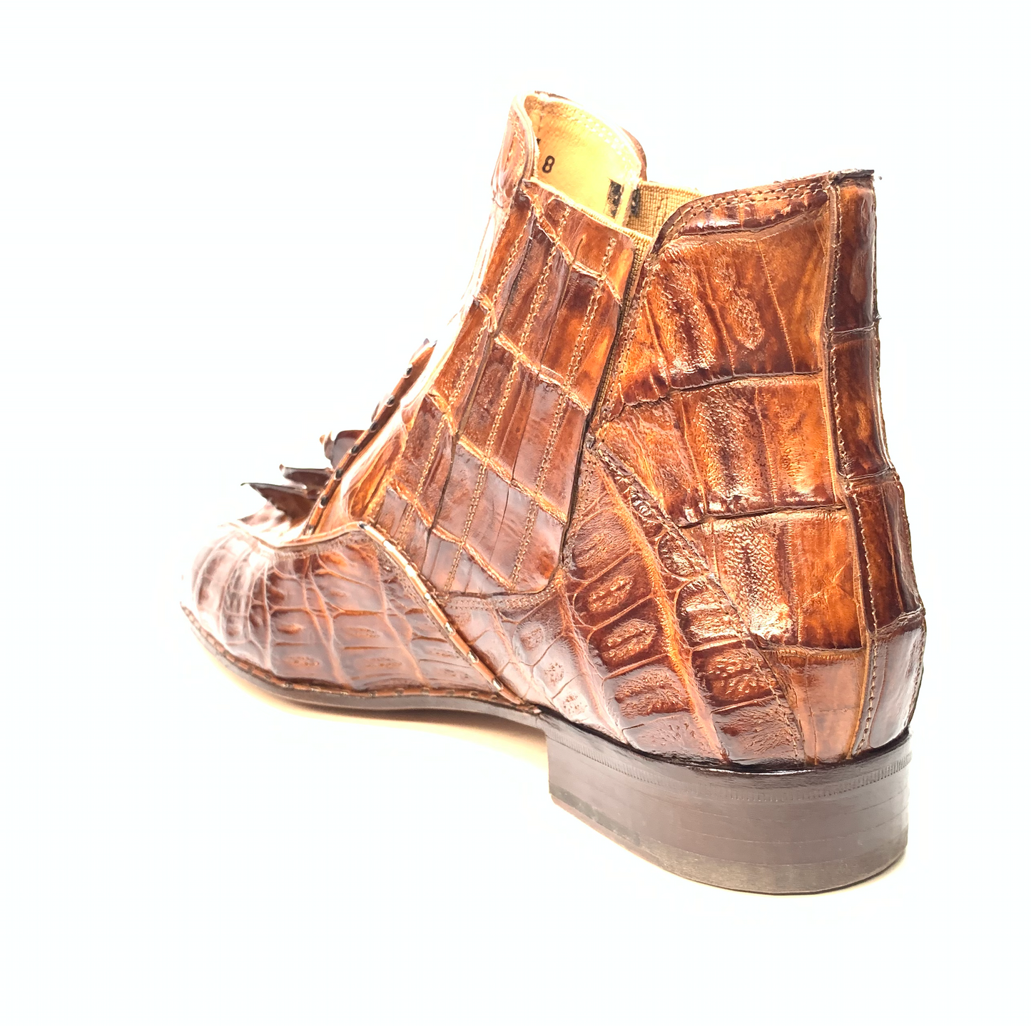 Mauri 4880 Cognac Genuine Baby Crocodile / Hornback Tail Hand Painted Boots - Dudes Boutique