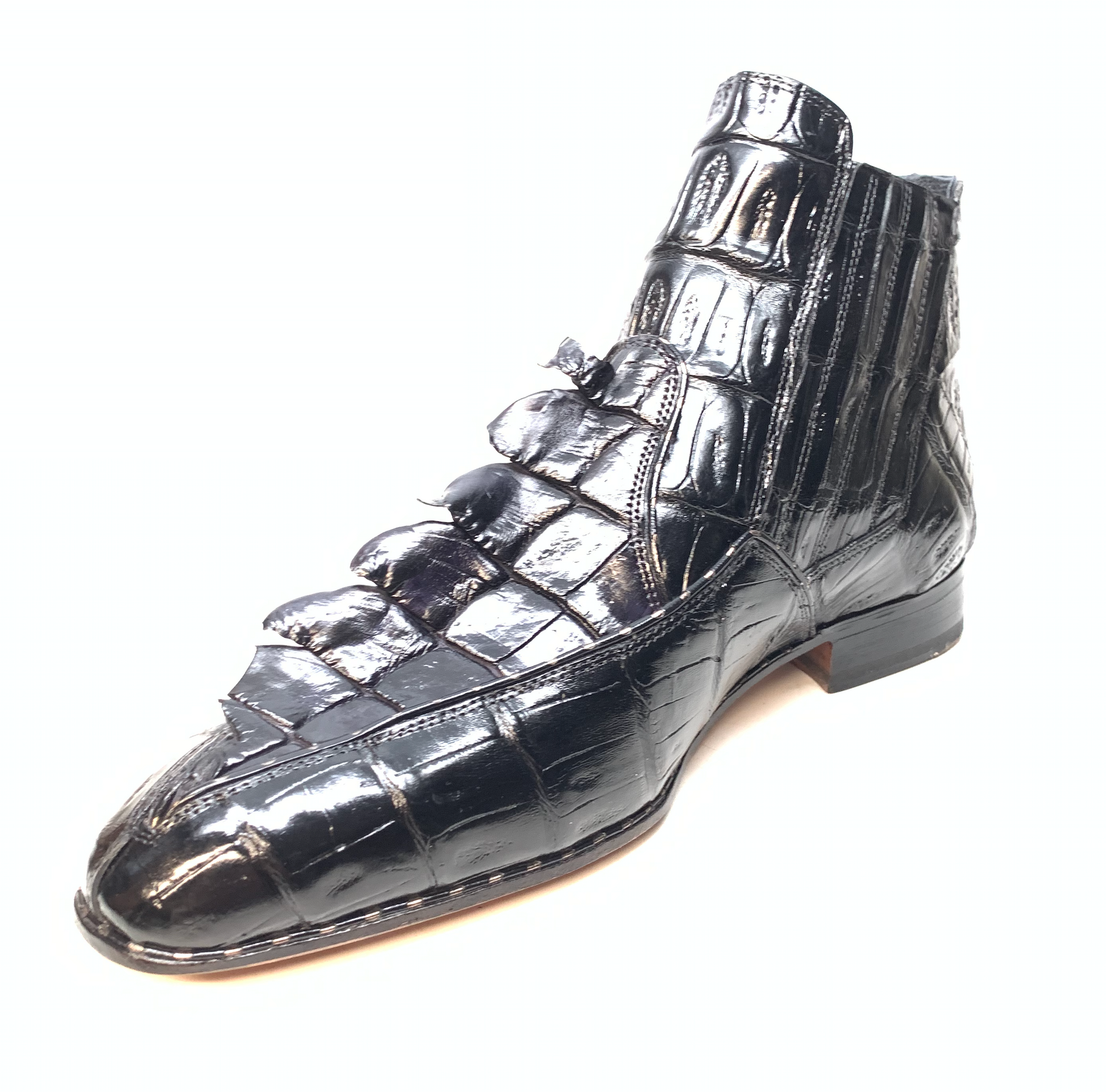 Mauri 4880 Charcoal Grey Genuine Baby Crocodile / Hornback Tail Hand Painted Boots - Dudes Boutique