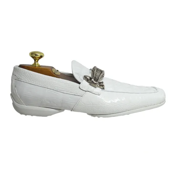 Mauri -"9118" White Crocodile Hornback Loafer - Dudes Boutique