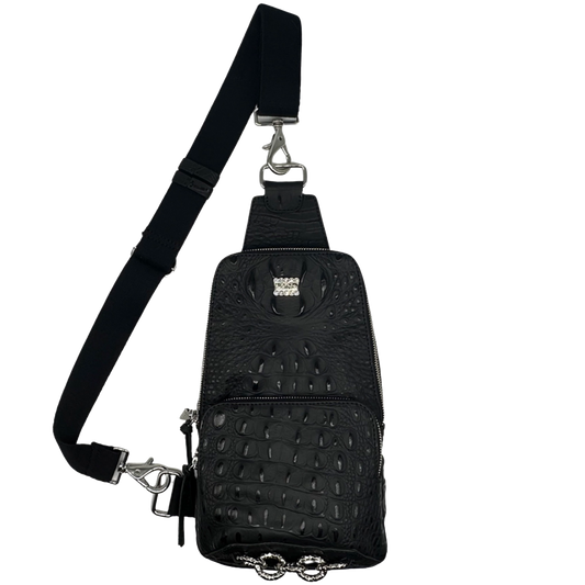 b.b. Simon Sling Bag - Black Croc - Dudes Boutique