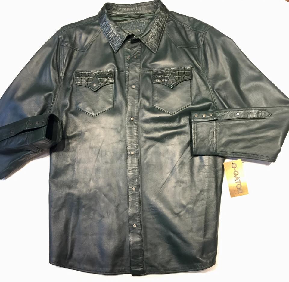 G-Gator Forest Green Gator/Lambskin Button-Up Shirt - Dudes Boutique