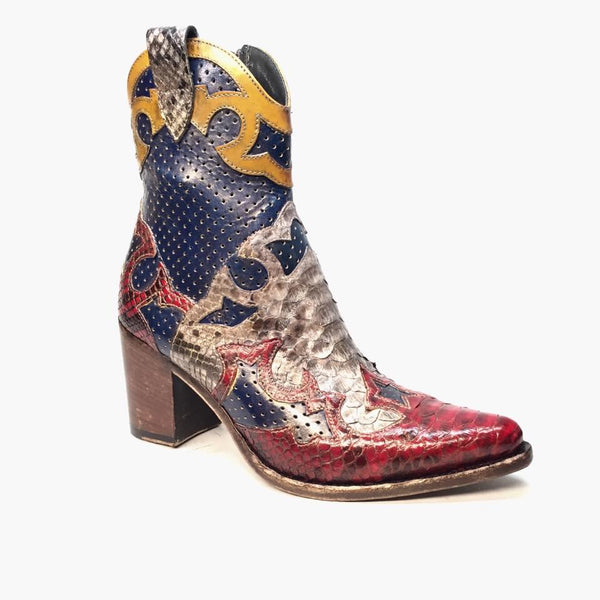 Jo Ghost Italian Multicolored Python Perforated Python Cowgirl Boot - Dudes Boutique