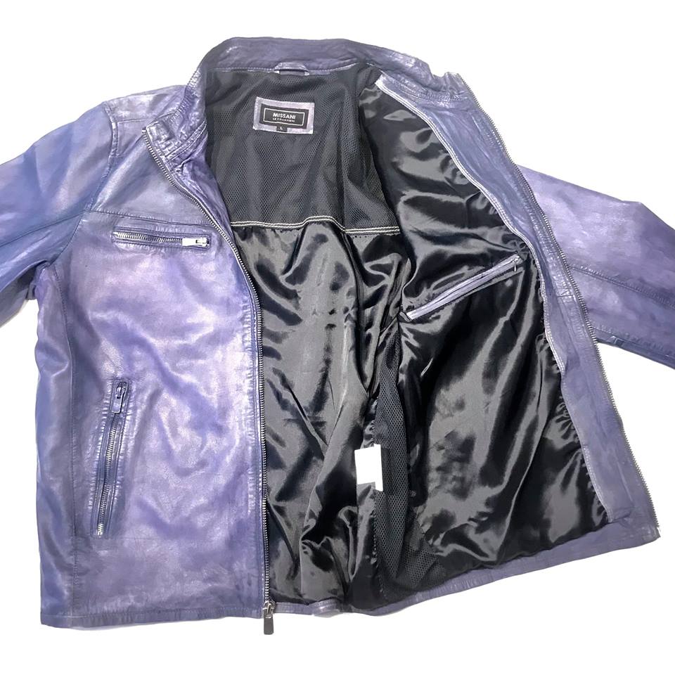 Missani Lambskin Leather Washed Denim Zip-up Jacket - Dudes Boutique
