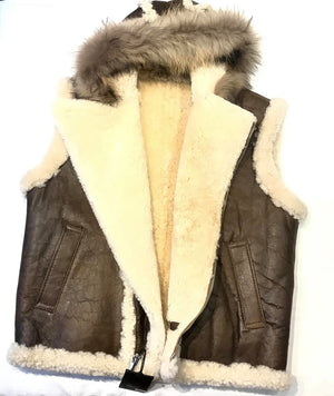 Jakewood Brown Shearling Fox Collar Vest - Dudes Boutique