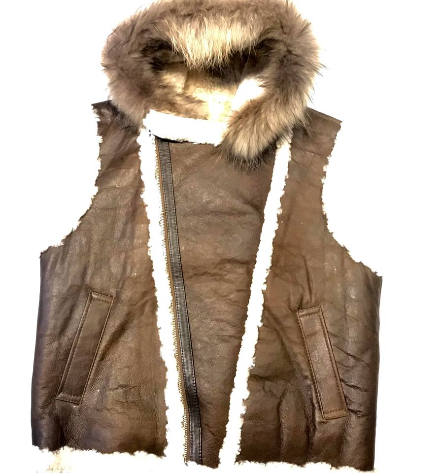 Jakewood Brown Shearling Fox Collar Vest - Dudes Boutique