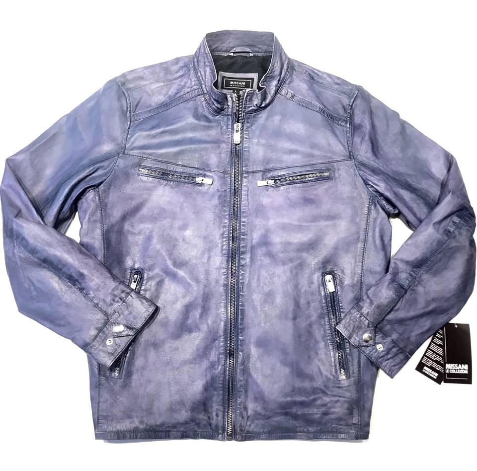 Missani Lambskin Leather Washed Denim Zip-up Jacket - Dudes Boutique