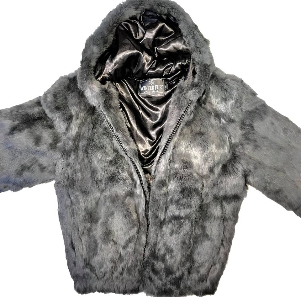 Winter Fur Gray Rabbit Bomber Fur Coat - Dudes Boutique