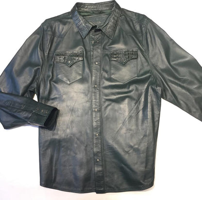 G-Gator Forest Green Gator/Lambskin Button-Up Shirt - Dudes Boutique