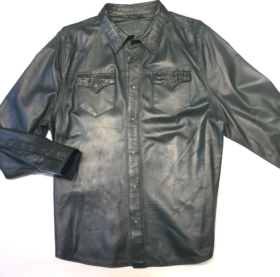 G-Gator Forest Green Gator/Lambskin Button-Up Shirt - Dudes Boutique