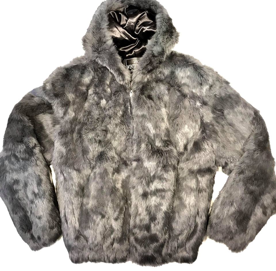 Winter Fur Gray Rabbit Bomber Fur Coat - Dudes Boutique