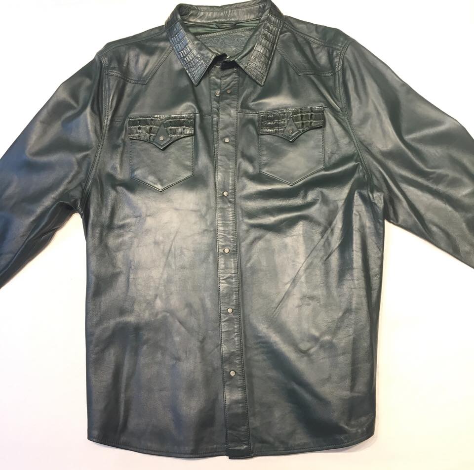 G-Gator Forest Green Gator/Lambskin Button-Up Shirt - Dudes Boutique