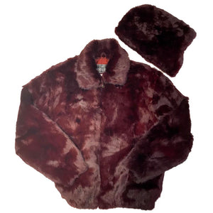 Winter Fur Wine Rabbit Bomber Fur Coat - Dudes Boutique