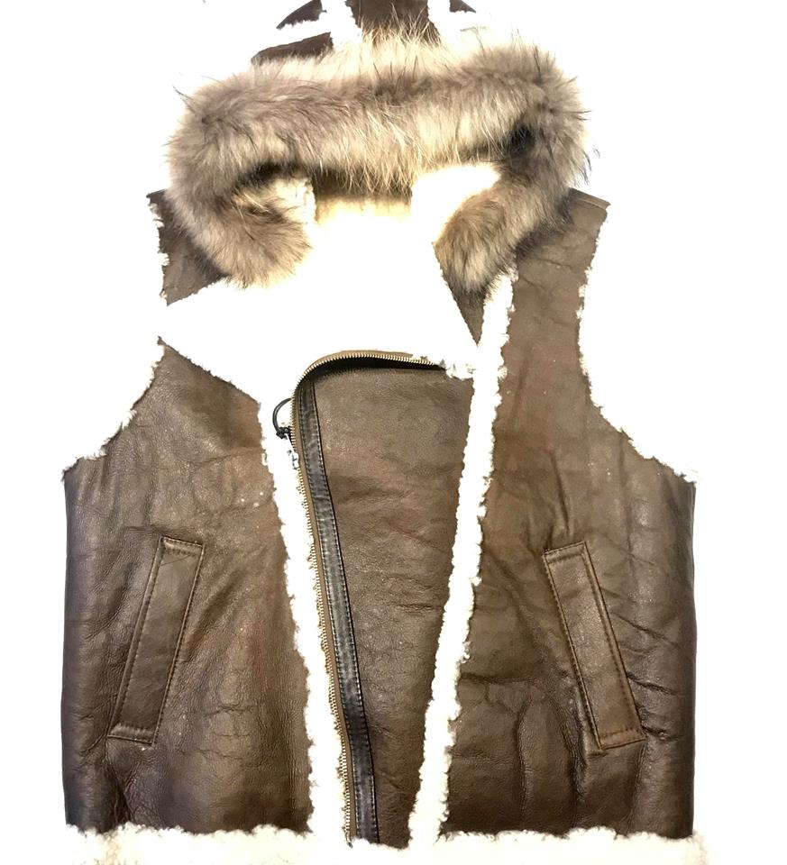 Jakewood Brown Shearling Fox Collar Vest - Dudes Boutique