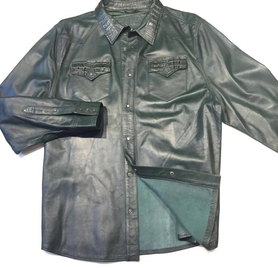 G-Gator Forest Green Gator/Lambskin Button-Up Shirt - Dudes Boutique