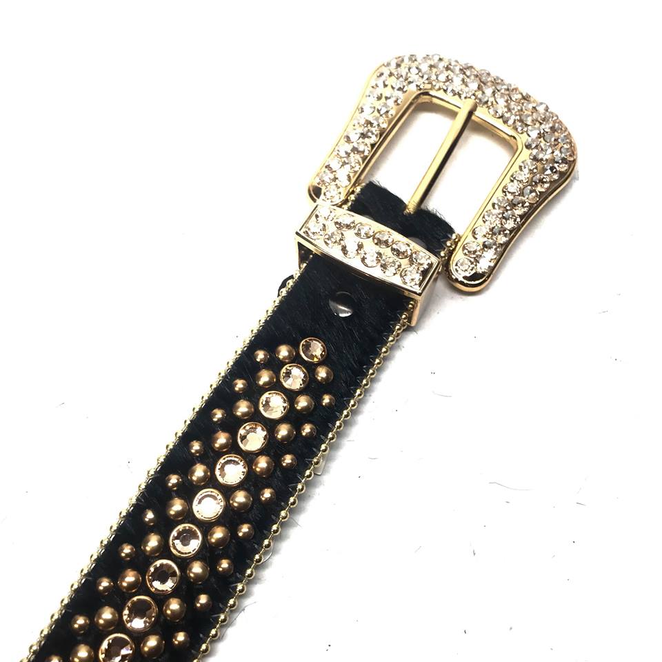 b.b. Simon Black & Gold Pony Hair Fully Loaded Belt - Dudes Boutique