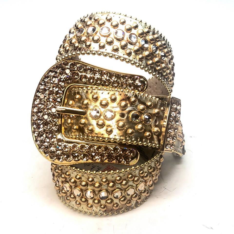b.b. Simon Fully Loaded 'Gold Croc' Crystal Belt - Dudes Boutique