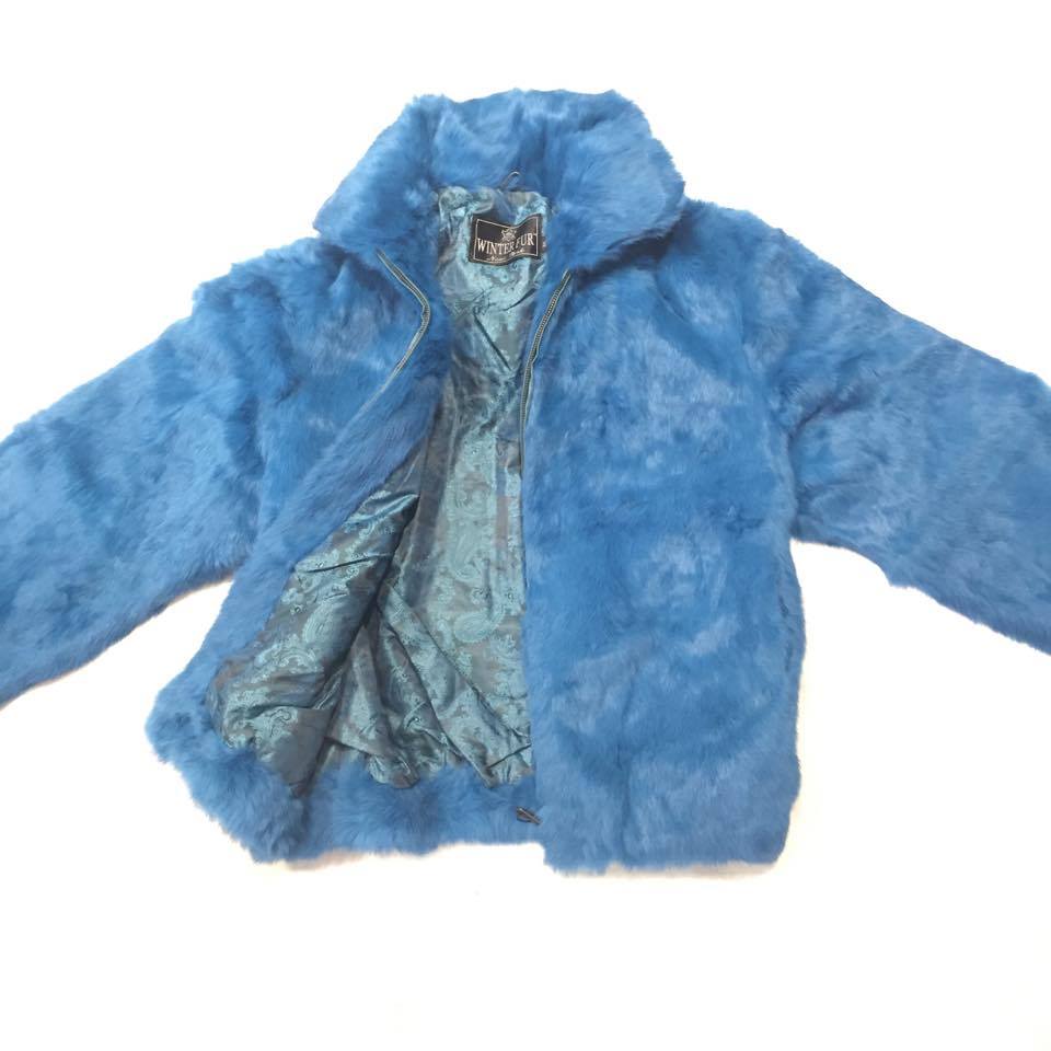 Winter Fur Women's Electric Blue Rabbit Fur Jacket - Dudes Boutique