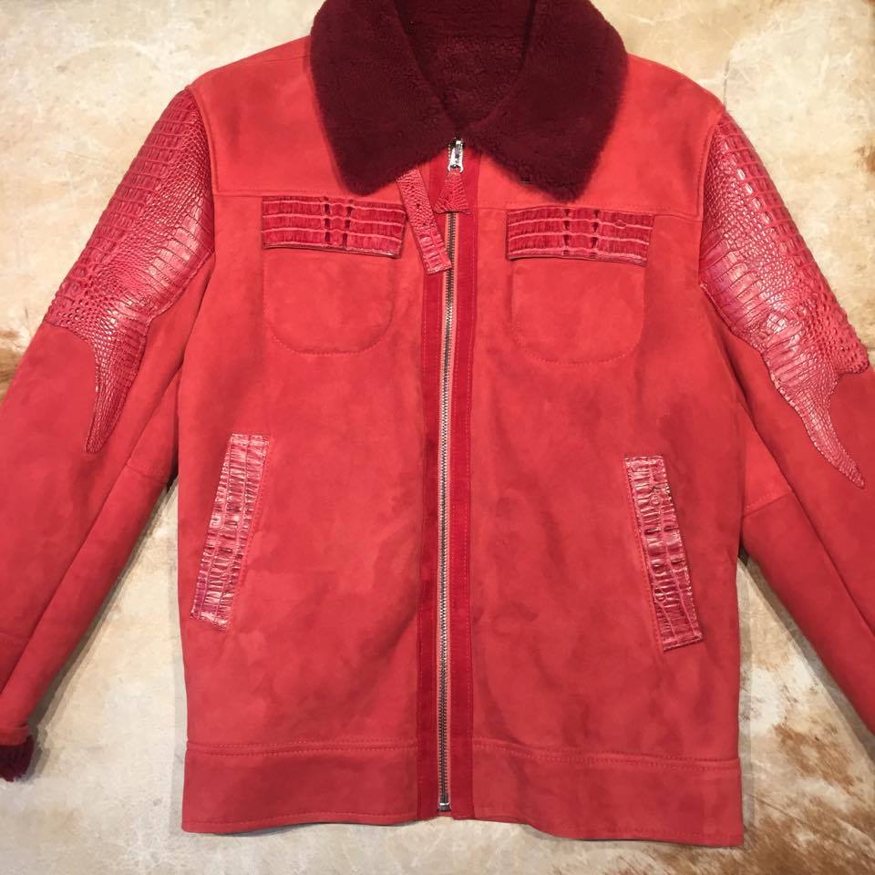 Kashani Candy Red Full Suede/Adult Alligator Shearling - Dudes Boutique