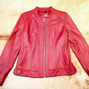 Mason & Cooper Candy Red Lambskin Mandarin Jacket - Dudes Boutique