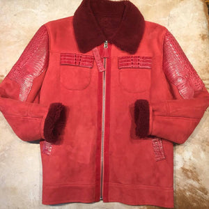 Kashani Candy Red Full Suede/Adult Alligator Shearling - Dudes Boutique