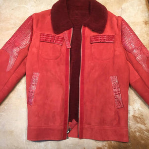 Kashani Candy Red Full Suede/Adult Alligator Shearling - Dudes Boutique