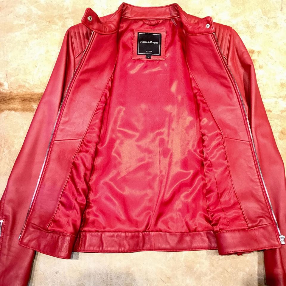 Mason & Cooper Candy Red Lambskin Mandarin Jacket - Dudes Boutique