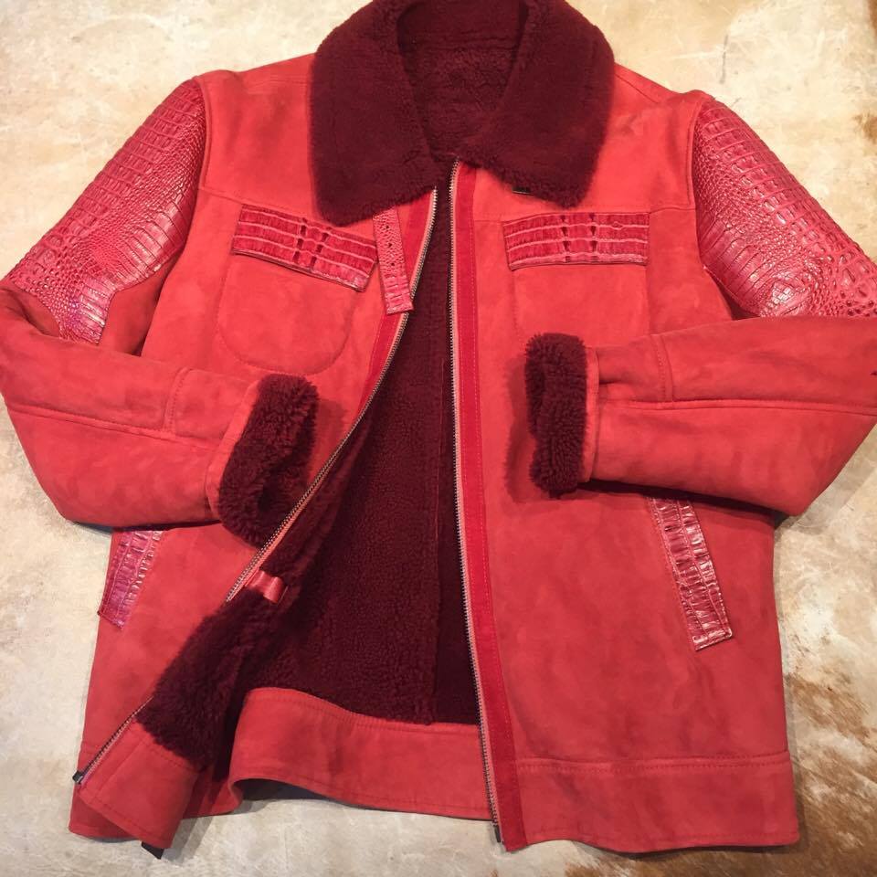 Kashani Candy Red Full Suede/Adult Alligator Shearling - Dudes Boutique