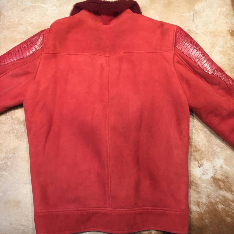Kashani Candy Red Full Suede/Adult Alligator Shearling - Dudes Boutique