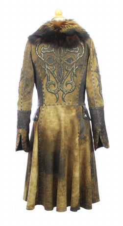 Hoss Couture Women's Natural Suede Fox Fur Swarovski Crystal Trench Coat - Dudes Boutique