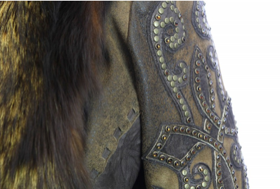 Hoss Couture Women's Natural Suede Fox Fur Swarovski Crystal Trench Coat - Dudes Boutique