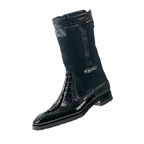 Mauri "Masculine" 2842 Black Alligator/Ostrich Leg Dress Boots - Dudes Boutique