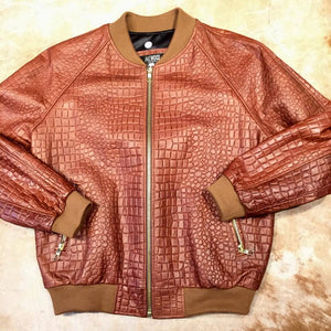 Jakewood Cognac Embossed Alligator Bomber Jacket - Dudes Boutique