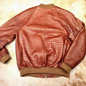 Jakewood Cognac Embossed Alligator Bomber Jacket - Dudes Boutique