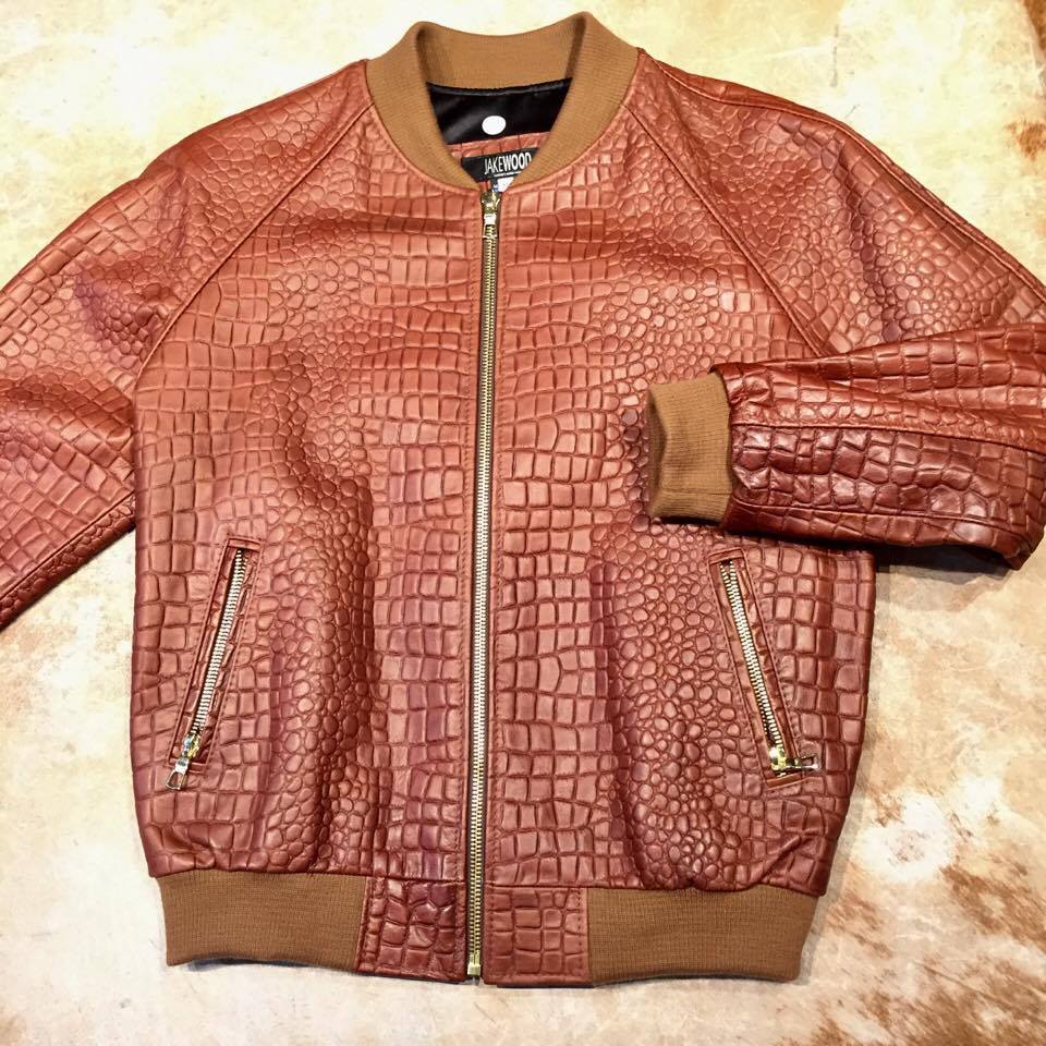 Red Crocodile Leather Jacket  Alligator Print Men Leather Jacket