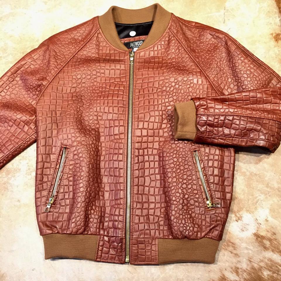 Jakewood Cognac Embossed Alligator Bomber Jacket - Dudes Boutique