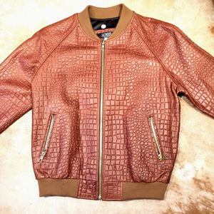 Jakewood Cognac Embossed Alligator Bomber Jacket - Dudes Boutique