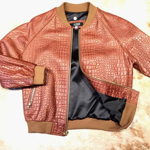 Jakewood Cognac Embossed Alligator Bomber Jacket - Dudes Boutique