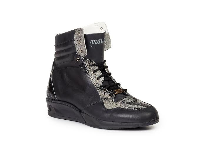 Mauri - M727 Black Calf, Python, & Ostrich Leg Sneakers - Dudes Boutique