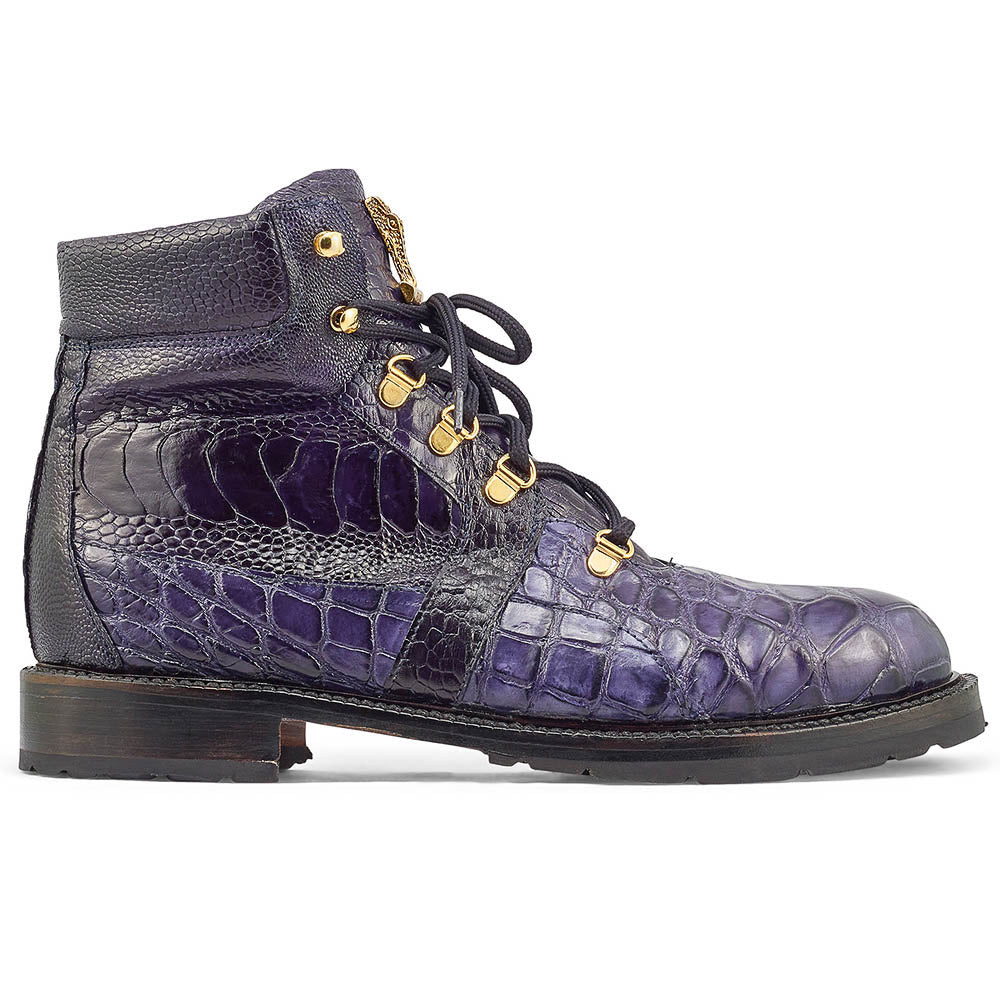 Mauri  "4986" Wonder Blue Alligator / Ostrich Leg Tracker Boots - Dudes Boutique