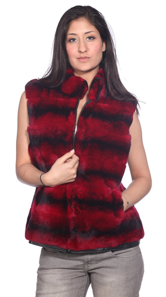 Wilda Leather Lexington Red Rex Rabbit Fur Vest Red / 2XL