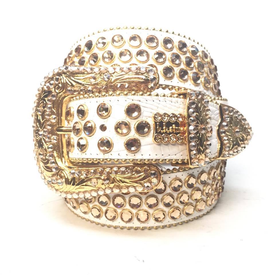 b.b. Simon Fully loaded 'Gold White Croc' Crystal Belt - Dudes Boutique