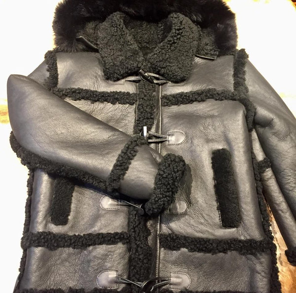Kashani Black Hooded Shearling Jacket - Dudes Boutique